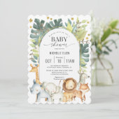 Invitation Joli baby shower moderne safari animaux aquarelle (Debout devant)