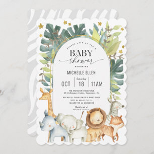 Invitation Joli baby shower moderne safari animaux aquarelle