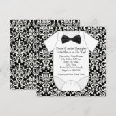 Invitation Joli Baby shower noir et blanc Damas (Devant / Derrière)