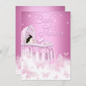 Invitation Joli Baby shower papillon rose étincelant (Devant / Derrière)