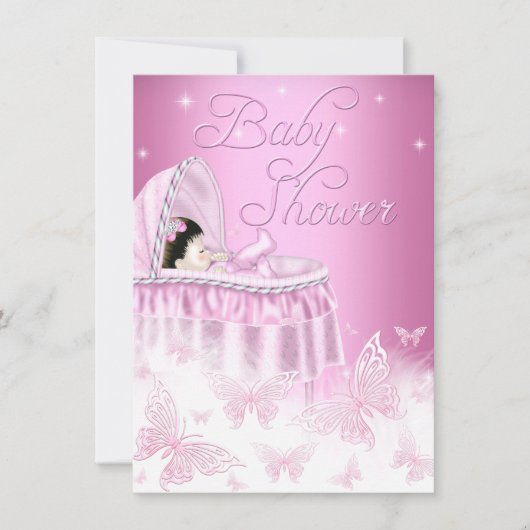 Invitation Joli Baby shower papillon rose étincelant (Devant)