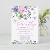 Invitation Joli Baby shower papillon rose pourpre (Debout devant)