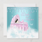 Invitation Joli Baby shower papillon rose Turquoise (Devant)