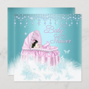 Invitation Joli Baby shower papillon rose Turquoise