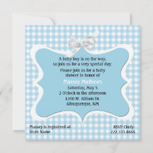 Joli Baby shower personnalisé En vichy bleu