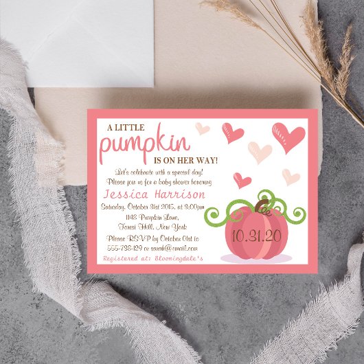 Invitation Joli Baby shower Petites Filles Citrouilles