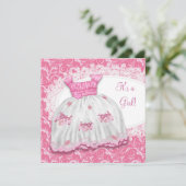Invitation Joli Baby shower Robe Rose (Debout devant)