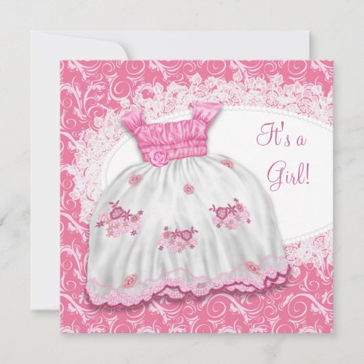 Invitation Joli Baby shower Robe Rose (Devant)