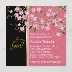 Invitation Joli Baby shower rose cerisier
