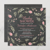 Invitation Joli Baby shower Rose Chalkboard filles (Devant / Derrière)