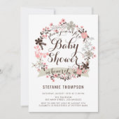 Invitation Joli Baby shower rose et gris fleuri (Devant)