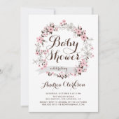 Invitation Joli Baby shower rose et gris fleuri (Devant)