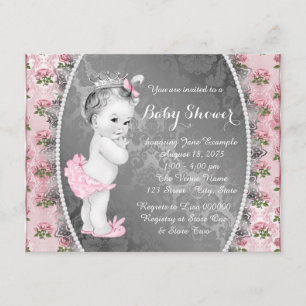 Invitation Joli Baby shower rose et gris poussiéreux