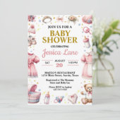 Invitation Joli Baby shower rose fille (Debout devant)