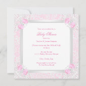 Invitation Joli Baby shower rose fille dentelle ours Brunette (Dos)