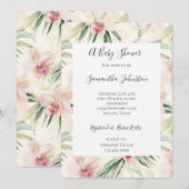 Invitation Joli Baby shower rose Fleurs d'orchidées tropicale (Devant / Derrière)
