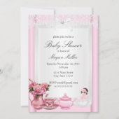 Invitation Joli Baby shower Rose High Tea Girl (Devant)