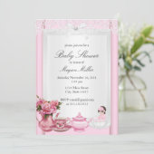 Invitation Joli Baby shower Rose High Tea Girl (Debout devant)