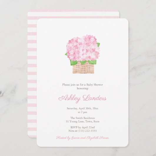 Invitation Joli Baby shower rose Hydrangea fille (Devant / Derrière)