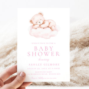 Invitation Joli Baby shower rose Ours Sleepy