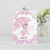 Invitation Joli Baby shower rose Parapluie Fleurs Fille (Debout devant)