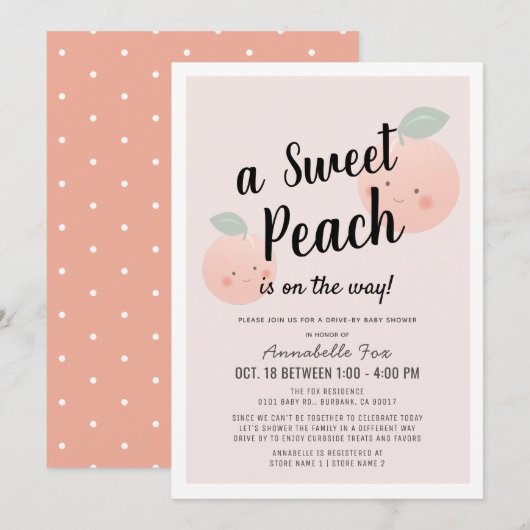 Invitation Joli Baby shower Rose Peach Sweet Drive (Devant / Derrière)