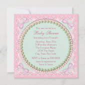 Invitation Joli Baby shower rose perle et vert (Dos)
