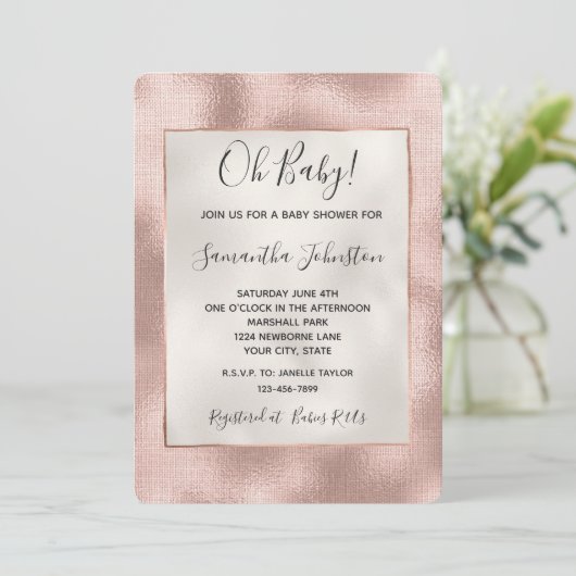 Invitation Joli Baby shower rose rose rose rose or (Debout devant)