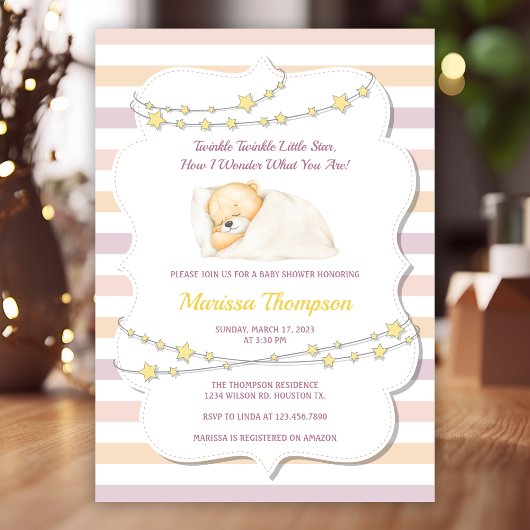 Invitation Joli Baby shower rose Twinkle Little Star
