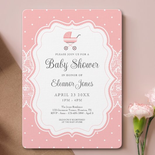 Invitation Joli Baby shower rose Vintage