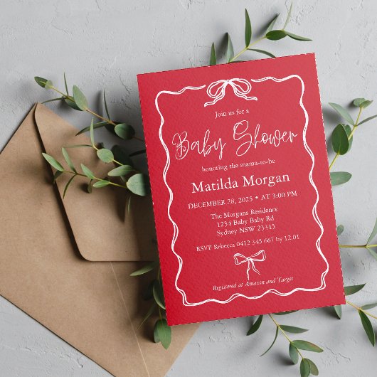 Invitation Joli Baby shower rouge Vintage