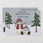 Invitation Joli Baby shower Snowman hiver (Devant / Derrière)