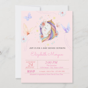 Invitation Joli Baby shower Unicorn Floral Papillons