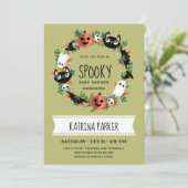 Invitation Joli Baby shower vert Éffrayant Halloween Wreath (Debout devant)