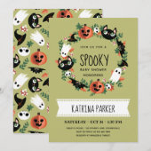Invitation Joli Baby shower vert Éffrayant Halloween Wreath (Devant / Derrière)