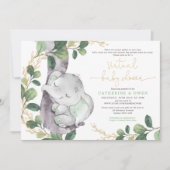 Invitation Joli Baby shower Virtuel Elephant Vert Par Courrie (Devant)
