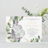 Invitation Joli Baby shower Virtuel Elephant Vert Par Courrie (Debout devant)