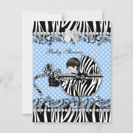 Invitation Joli Baby shower Zebra Baby Boy Blue Spot (Devant)