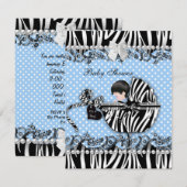 Invitation Joli Baby shower Zebra Baby Boy Blue Spot (Devant / Derrière)
