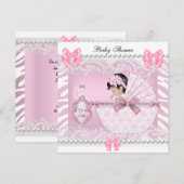 Invitation Joli Baby shower Zebra Baby Girl Dentelle rose (Devant / Derrière)