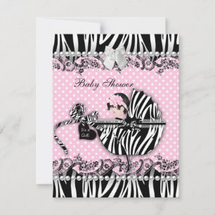 Invitation Joli Baby shower Zebra Baby Girl Pink Spot