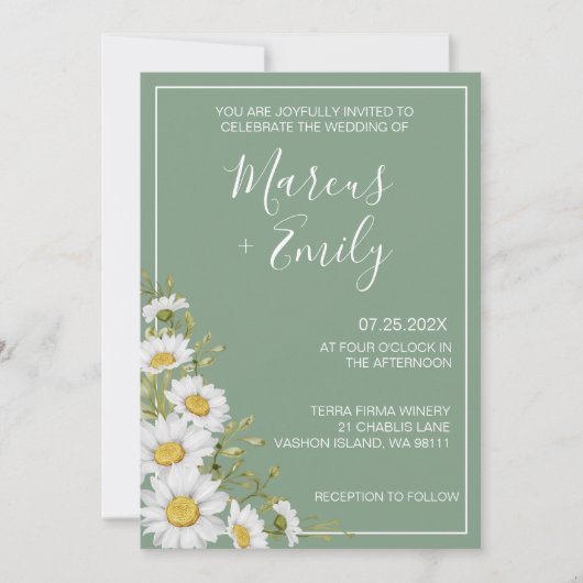 Invitation Joli Basil Vert & Blanc Mariage (Devant)
