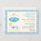 Invitation Joli bébé garçon endormi saupoudrer bleu et jaune (Devant)