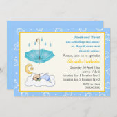 Invitation Joli bébé garçon endormi saupoudrer bleu et jaune (Devant / Derrière)