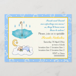 Invitation Joli bébé garçon endormi saupoudrer bleu et jaune