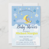 Invitation Joli bébé garçon, Lune, Étoiles (Devant)