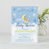 Invitation Joli bébé garçon, Lune, Étoiles (Debout devant)