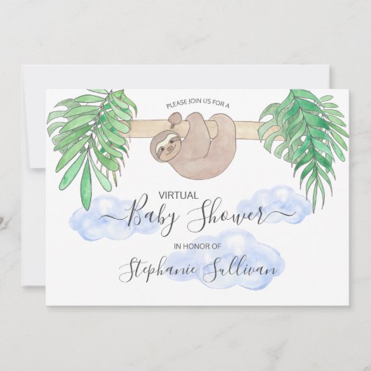 Invitation Joli bébé garçon Sloth Baby shower virtuel (Devant)