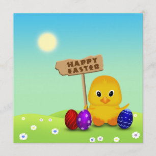 Invitation Joli bébé poussin de Pâques heureux