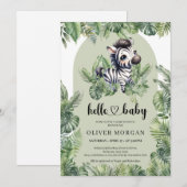Invitation Joli bébé zèbre Aquarelle verte tropicale (Devant / Derrière)